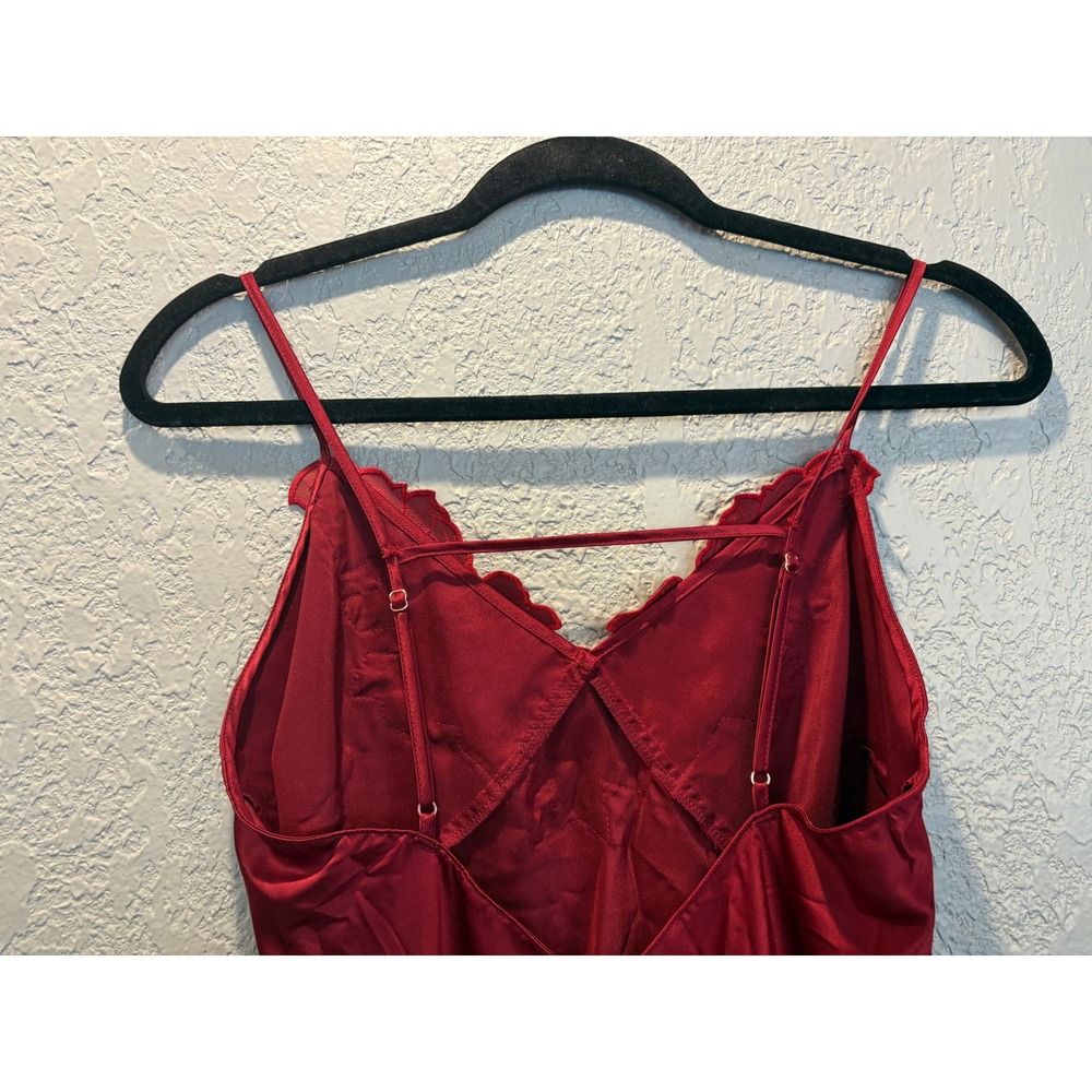 Burgundy Red Lace Trim Slip Dress Lingerie Romantic Strappy Backless Gown - Picture 3 of 7